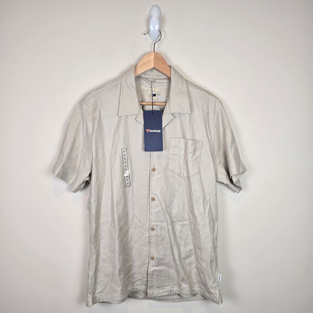 Birddogs Tech Linen Shirt Size M Mens Chateau Grey Button Up Short Sleeve Golf